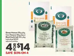 Longo's Sheep Manure 18kg pkg, Cow Manure 18kg pkg or Black Earth Soil 30L pkg offer