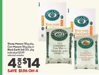 Longo's Sheep Manure 18kg pkg, Cow Manure 18kg pkg or Black Earth Soil 30L pkg offer