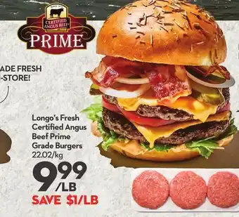Longo's Fresh Certified Angus Beef Prime Grade Burgers offer