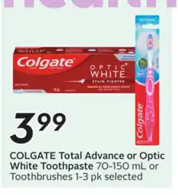 Sobeys COLGATE Total Advance or Optic White Toothpaste offer