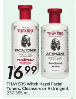 Sobeys THAYERS Witch Hazel Facial Toners, Cleansers or Astringent offer