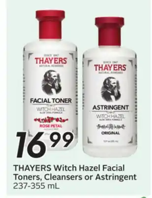 Sobeys THAYERS Witch Hazel Facial Toners, Cleansers or Astringent offer