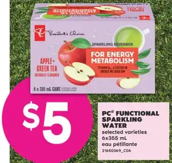 No Frills PC FUNCTIONAL SPARKLING WATER, 6x355 mL offer