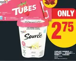 No Frills YOPLAIT SOURCE 630 g, PROTEIN 4's, MINIGO 6's or TUBES 8's YOGURT offer