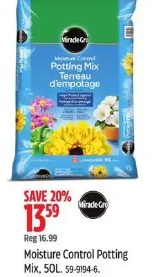 Canadian Tire Miracle-Gro Moisture Control Potting Mix, 50L offer