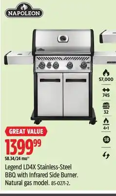 Canadian Tire Legend LD4X Stainless-Steel BBQ with Infrared Side Burner offer