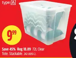 Canadian Tire Ttype-A 72L Clear Tote offer