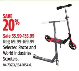 Canadian Tire Selected Razor and World Industries Scooters offer