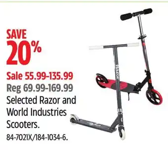 Canadian Tire Selected Razor and World Industries Scooters offer