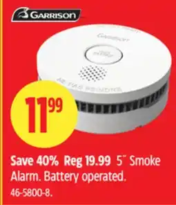 Canadian Tire Garrison 5˝ Smoke Alarm. Battery operated offer