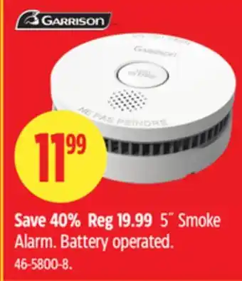 Canadian Tire Garrison 5˝ Smoke Alarm. Battery operated offer