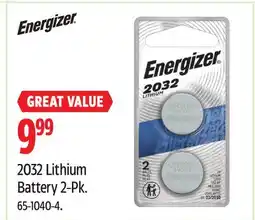 Canadian Tire Energizer 2032 Lithium Battery 2-Pk offer