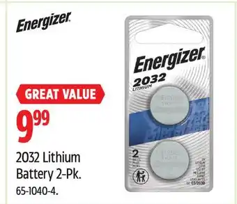 Canadian Tire Energizer 2032 Lithium Battery 2-Pk offer