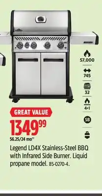 Canadian Tire Napolean Legend LD4X Stainless-Steel BBQ with Infrared Side Burner offer