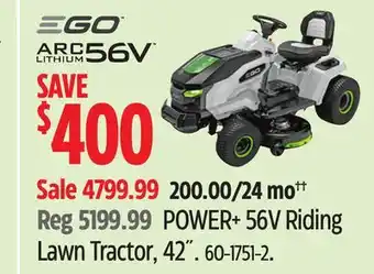 Canadian Tire POWER+ 56V Riding Lawn Tractor, 42˝ offer