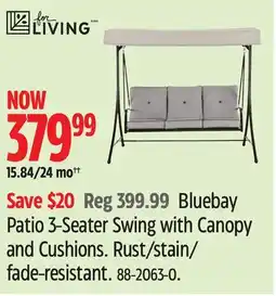 Canadian Tire FOR LIVING Bluebay Patio 3-Seater Swing with Canopy and Cushions offer