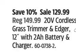 Canadian Tire WORX 20V Cordless Grass Trimmer & Edger, 12 with 2Ah Battery & Charger offer