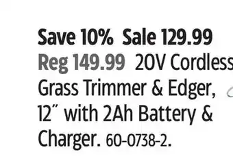 Canadian Tire WORX 20V Cordless Grass Trimmer & Edger, 12 with 2Ah Battery & Charger offer