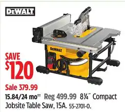Canadian Tire Dewalt 81⁄4˝ Compact Jobsite Table Saw, 15A offer