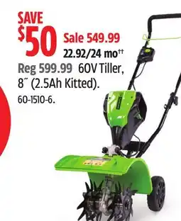 Canadian Tire Greenworks 60V Tiller offer