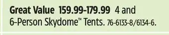 Canadian Tire Coleman 4 and 6-Person Skydome Tents offer