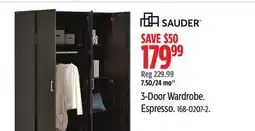 Canadian Tire SAUDER 3-Door Wardrobe. Espresso offer