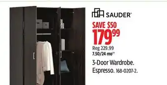 Canadian Tire SAUDER 3-Door Wardrobe. Espresso offer
