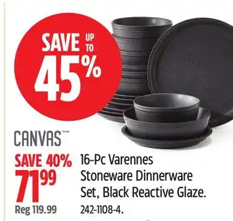 Canadian Tire Canvas 16-Pc Varennes Stoneware Dinnerware Set, Black Reactive Glaze offer