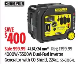 Canadian Tire Champion 4000W/5500W Dual-Fuel Inverter Generator with CO Shield, 224cc offer
