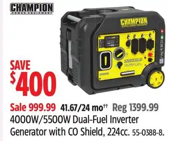 Canadian Tire Champion 4000W/5500W Dual-Fuel Inverter Generator with CO Shield, 224cc offer