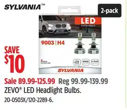 Canadian Tire Sylvania ZEVO LED Headlight Bulbs offer