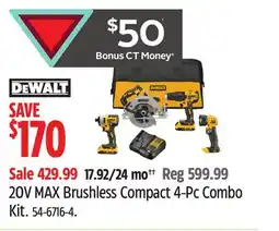Canadian Tire DEWALT 20V MAX Brushless Compact 4-Pc Combo Kit offer
