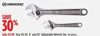 Canadian Tire Crescent 6˝ and 10˝ Adjustable Wrench Set offer