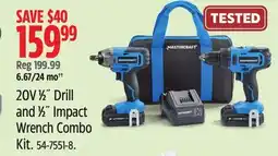 Canadian Tire Mastercraft 20V 1⁄2˝ Drill and 1⁄2˝ Impact Wrench Combo Kit offer