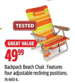 Canadian Tire Backpack Beach Chair offer