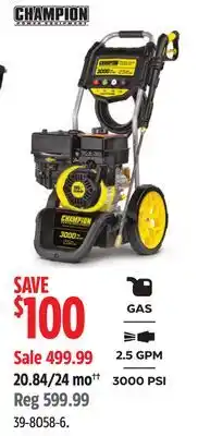 Canadian Tire Champion 3000 PSI 2.5 GPM Gas Pressure Washer offer