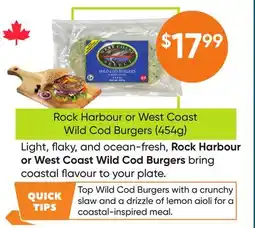 Healthy Planet Rock Harbour or West Coast Wild Cod Burgers offer