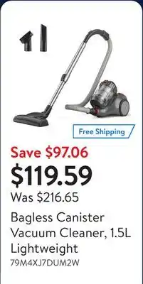 Walmart Bagless Canister Vacuum Cleaner, 1.5L Lightweight offer