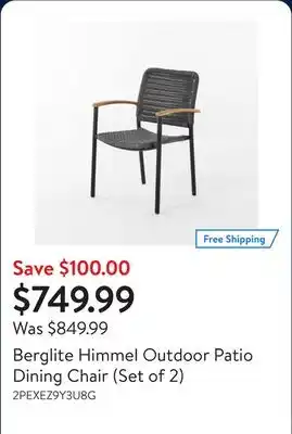 Walmart Berglite Himmel Outdoor Patio Dining Chair (Set of 2) offer