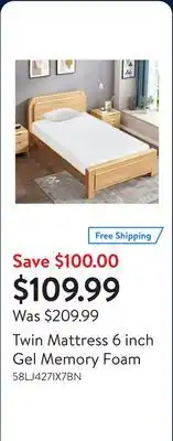 Walmart Twin Mattress 6 inch Gel Memory Foam offer