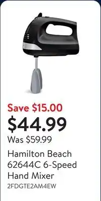 Walmart Hamilton Beach 62644C 6-Speed Hand Mixer offer