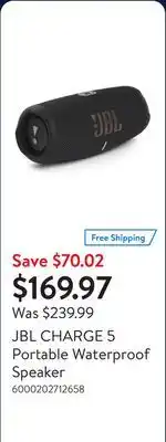Walmart JBL CHARGE 5 Portable Waterproof Speaker offer