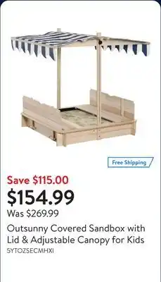 Walmart Outsunny Covered Sandbox with Lid & Adjustable Canopy for Kids offer