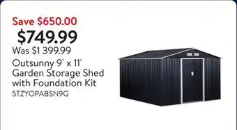 Walmart Outsunny 9' x 11' Garden Storage Shed with Foundation Kit offer