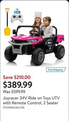 Walmart Joyracer 24V Ride on Toys UTV with Remote Control, 2 Seater offer