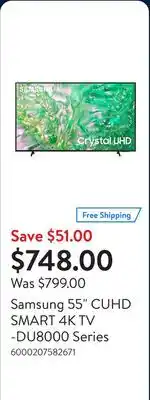Walmart Samsung 55 CUHD SMART 4K TV -DU8000 Series offer
