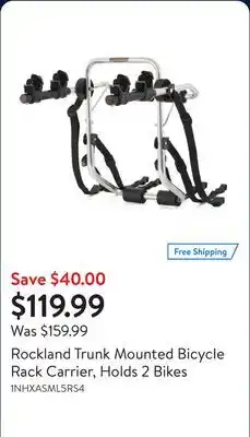 Walmart Rockland Trunk Mounted Bicycle Rack Carrier, Holds 2 Bikes offer