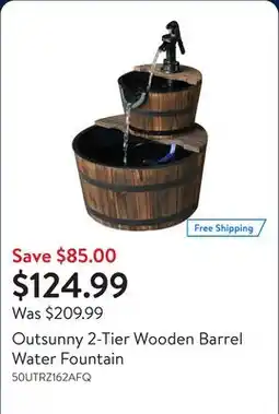 Walmart Outsunny 2-Tier Wooden Barrel Water Fountain offer