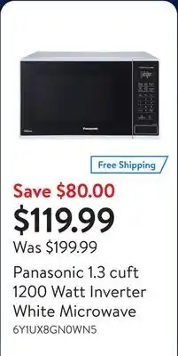 Walmart Panasonic 1.3 cuft 1200 Watt Inverter White Microwave offer