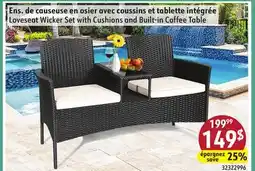 Sushi Shop Loveseat Wicker Set with Cushions and Built-in Coffee Table offer
